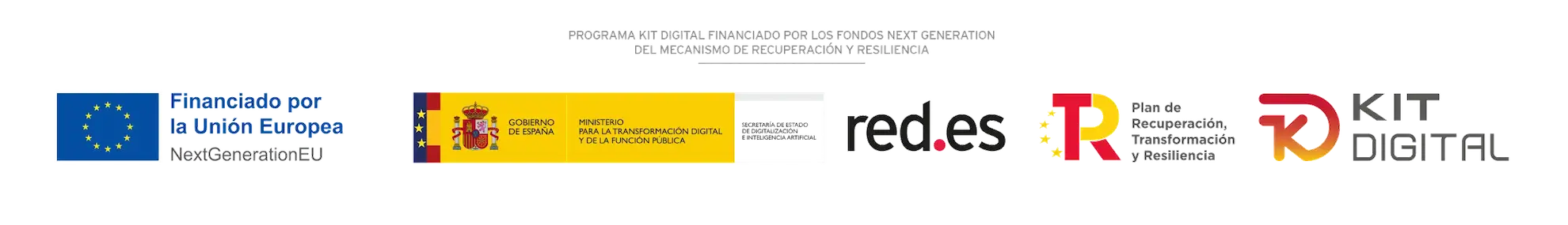 Logotipos de la Unión Europea, Gobierno Español, Red.es, Federación de Asociaciones de Internet (FAI) y KIT Digital.